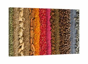 Indian spices and herbs background. colorful seasoning, top view.