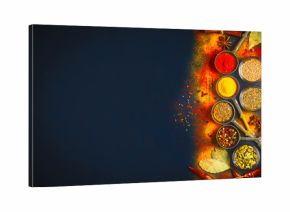 Wooden table of colorful spices