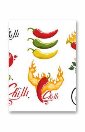 Hand drawn Red hot pepper. Spicy ingredient. Chili logo. Spice Hot Chili Pepper isolated on white background. Natural healthy food. Vector graphics to design
