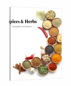 Beautiful composition with different aromatic spices on white background