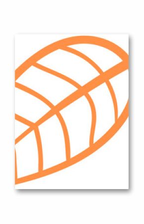 Simple orange leaf outline is showing in flat design on transparent background with stem and veins