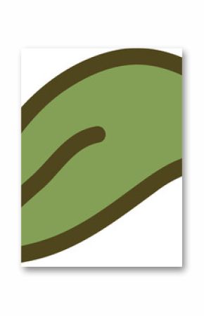 Flat design stylized leaf is featuring dark brown outline and curved vein, transparent background