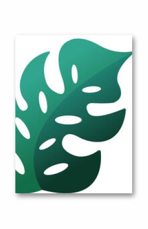 Monstera leaf is showing flat gradient design with split-leaf cut-outs on transparent background