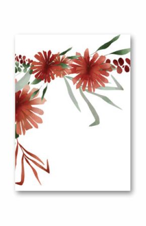 Corner watercolor floral art is showing orange flowers, eucalyptus leaves on transparent background