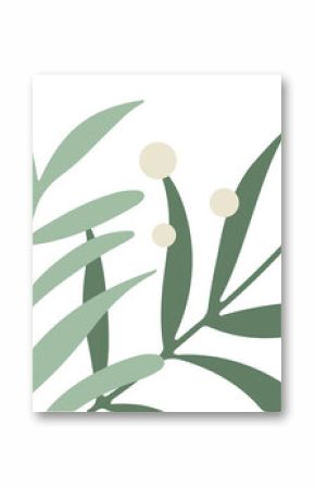 Flat-style illustration is showing mint and olive sprigs with cream berries on transparent canvas