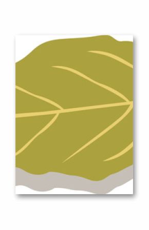 Showing stylized leaf with greenish yellow fill and veins over brown shadow, transparent background