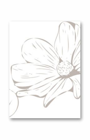 Displaying flower sketch with six petals, dotted core, curved stem, leaf pair, transparent canvas