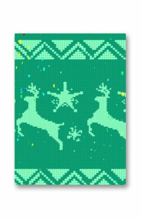 Displaying mint-green reindeer silhouettes, snowflake star motifs and zigzag bands on green pattern