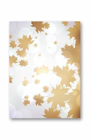 Golden maple leaf silhouettes are scattering across soft-focus bokeh gradient abstract flat design