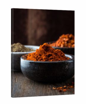 Assorted spices in small bowls