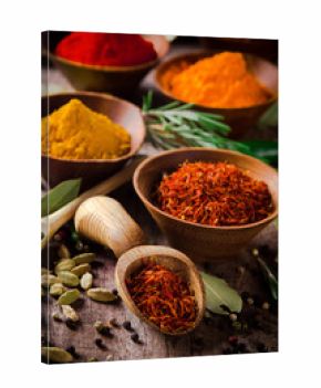 Assorted spices with fresh herbs