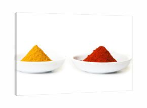 Colorful spices in white pods isolated on white
