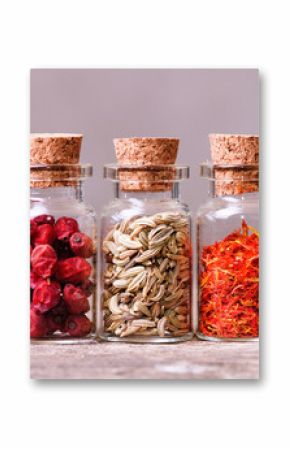 spices in bottles