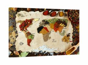Map of world made from different kinds of spices