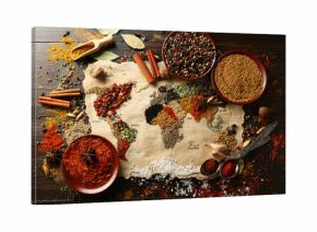 Map of world made from different kinds of spices