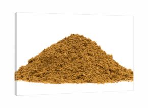 Bio organic ras el hanout spice pile isolated on white background, low angle view