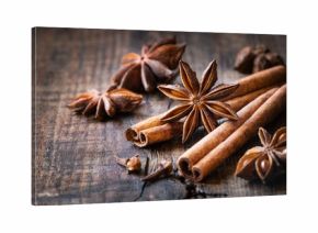 Traditional Christmas spices - star anise, cinnamon sticks and cloves for festive baking