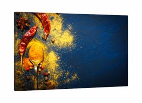 Wooden table of colorful spices