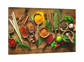 Colourful various herbs and spices for cooking