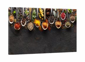 Spices and herbs on  graphite board