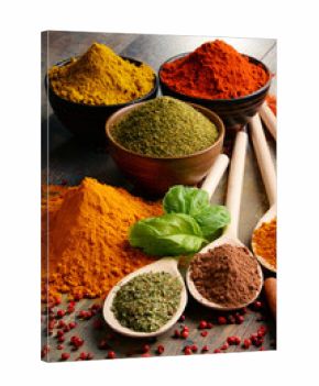 Variety of spices on kitchen table