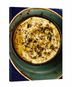 Zaatar spice mix with hummus and olive oil