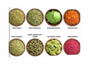 big set of indian spices and herbs isolated on white background. Colorful seasoning for spicing food