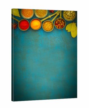 Wooden table of colorful spices