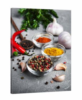 Different kind of spices in bowls