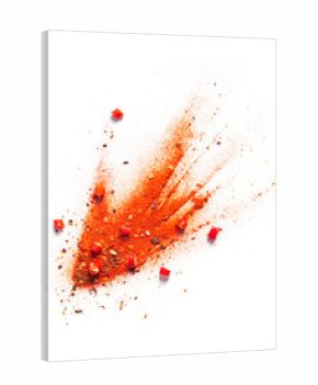 Red chili pepper, powder and flakes burst