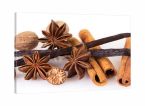 Assorted spices on white background