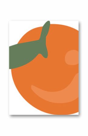 Smiling orange fruit is appearing in flat vector design with green leaf on transparent background