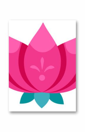 Stylized lotus flower is appearing as vector with pink petals, teal sepals, transparent background
