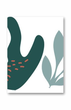 Abstract shapes are floating in flat style with transparent background, coral dashes, mint leaves