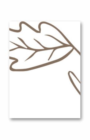 Showing stylized leaf line-art colored light brown, curved stem and veins on transparent background