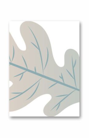 Stylized oak leaf flat design is blending blush into mint gradient on transparent field, copy space