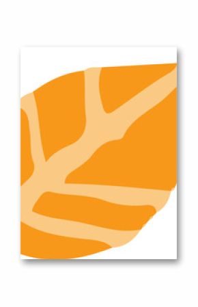Flat design abstract leaf is floating on transparent background, featuring orange vein pattern