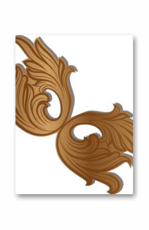 Golden flourish vector is floating on transparent background, featuring swirling leaf scrollwork