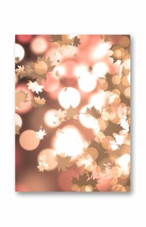 Digital abstract graphic is showing drifting maple leaf silhouettes with glowing bokeh spots