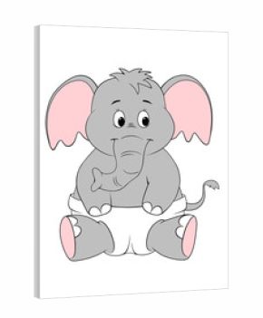 digital drawing of a cartoon animal in diaper, cute baby elephant sitting
