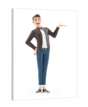 3d cartoon man showing something with his hand