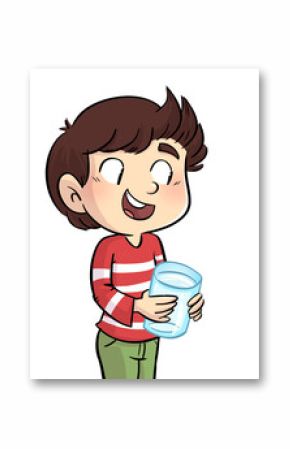 Illustration of happy boy with glass of water