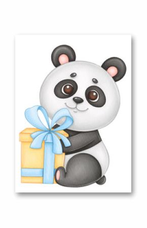 cartoon panda with a gift
