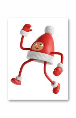 Funny Santa helper elf or gnome runs or jumps. 3d cartoon character