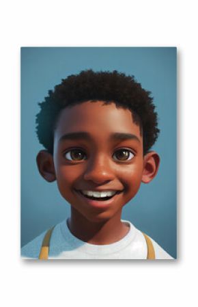 generic handsome african american little boy character portrait, digital painting in 3D cartoon movies style