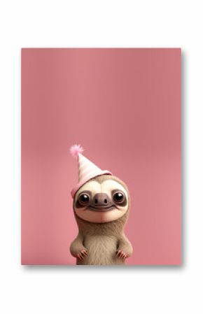 Cute Cartoon Birthday Sloth with a Party Hat with Room for Copy (Created with Generative AI)