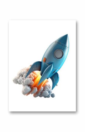 Blue rocket takes off isolated on white, transparent background, PNG, generative ai