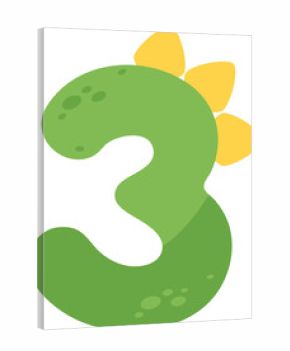 Colorful green and yellow dinosaur cartoon number three for kids.