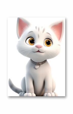 White cartoon cat in 3D style, isolated on a transparent background, generative AI animal