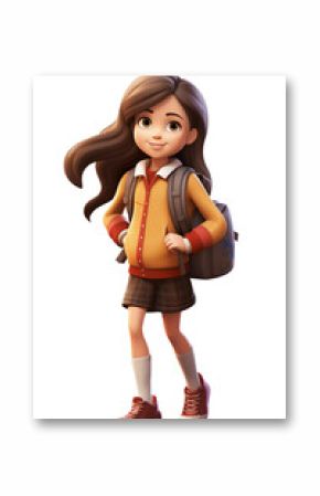 Cartoon Girl Going to School